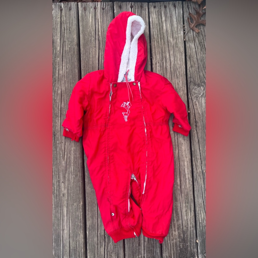 VINTAGE CONVERT-A-BABE RED BABY BUNT TO SNOWSUIT O-24 months